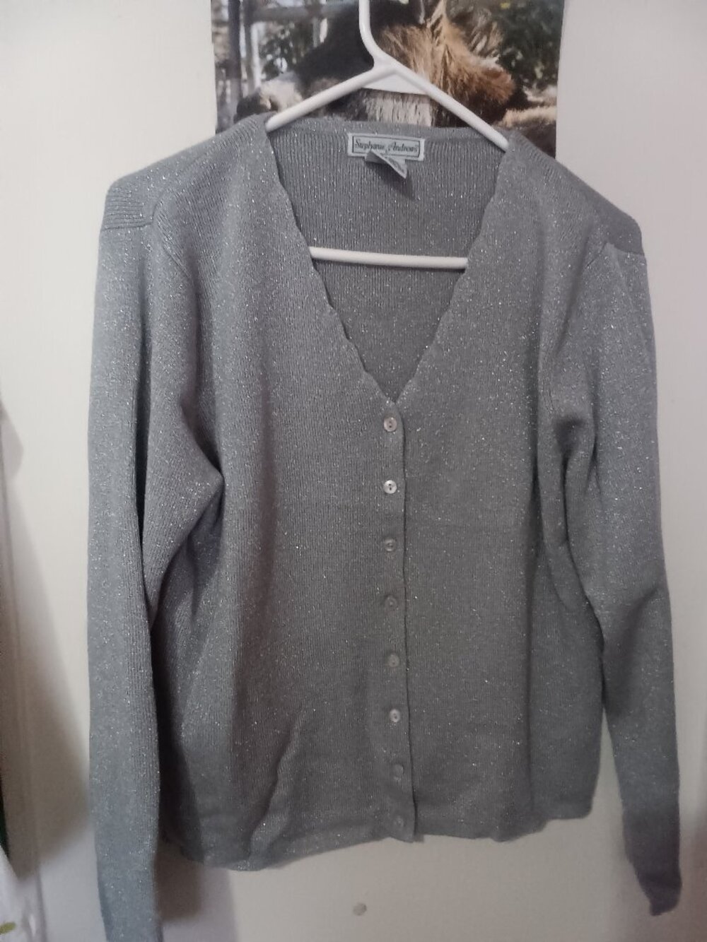 Vintage Chadwicks Stephanie Andrews Silver Cardigan. Size medium